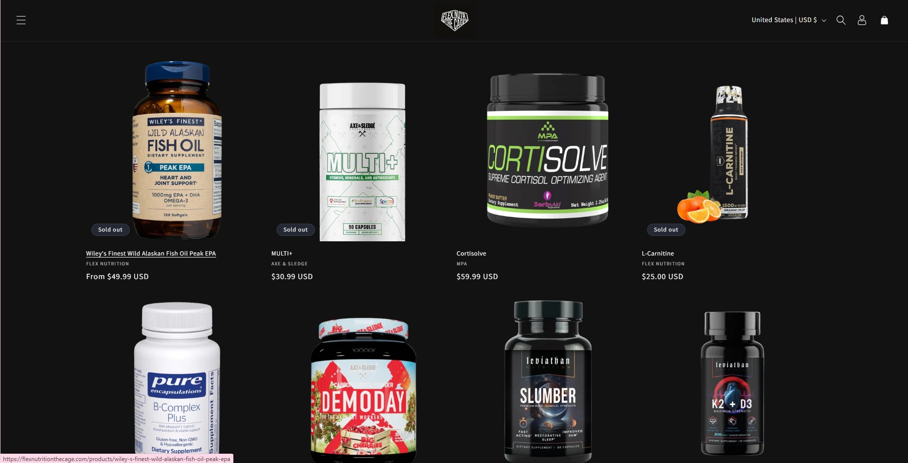 Flex Nutrition supplement collection page built by MyVA