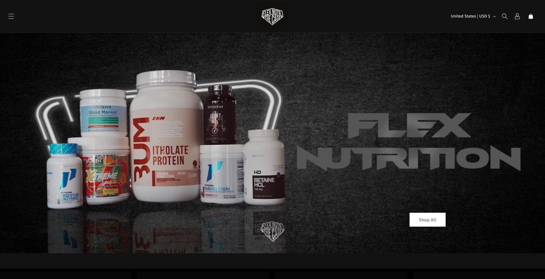 Flex Nutrition Shopify store homepage built by MyVA
