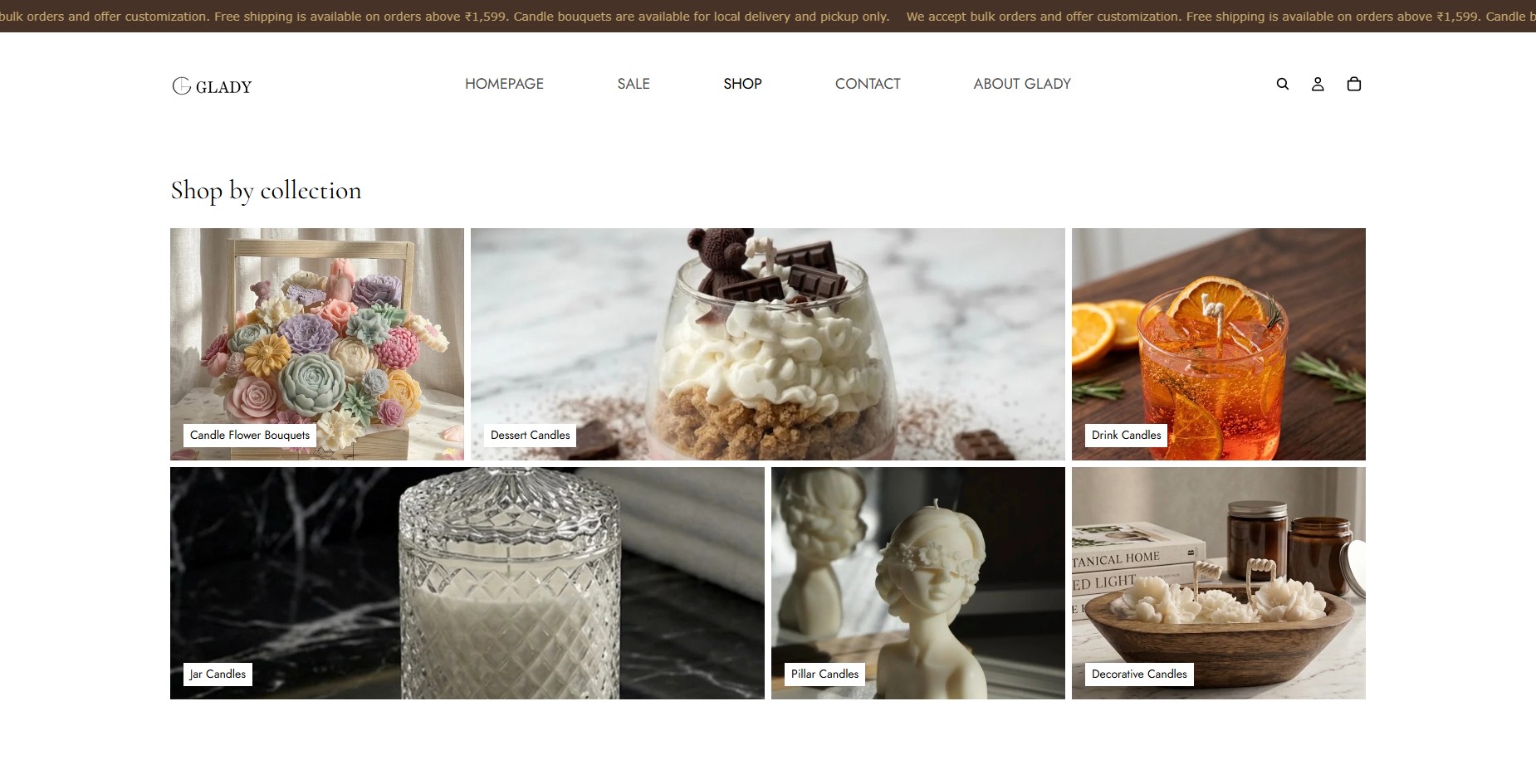 It's Me Glady Shopify collection page designed by MyVA
