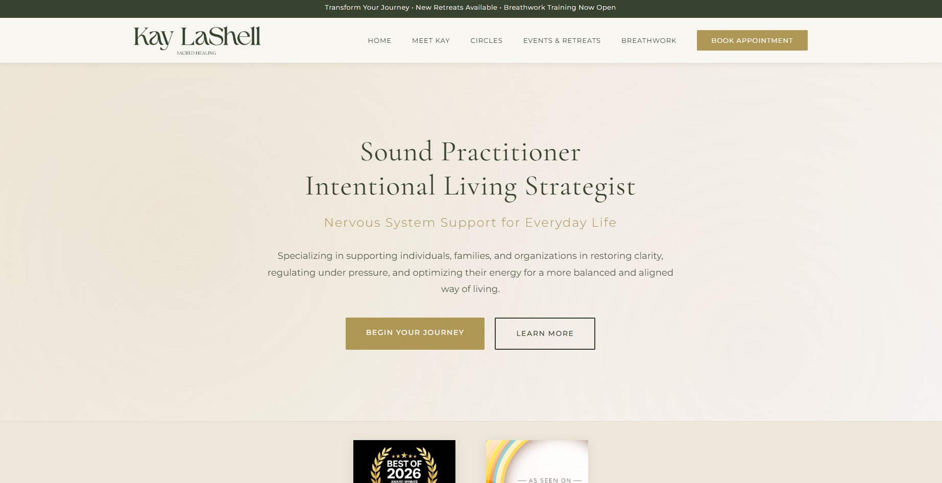 Kay LaShell sound practitioner website homepage designed by MyVA