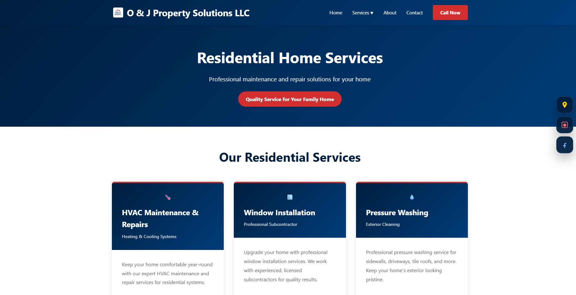 O&J Property Solutions services page built by MyVA