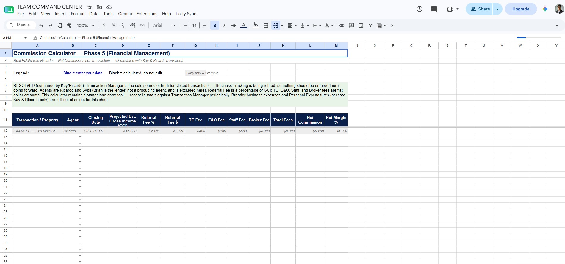 Commission calculator built by MyVA for a real estate brokerage