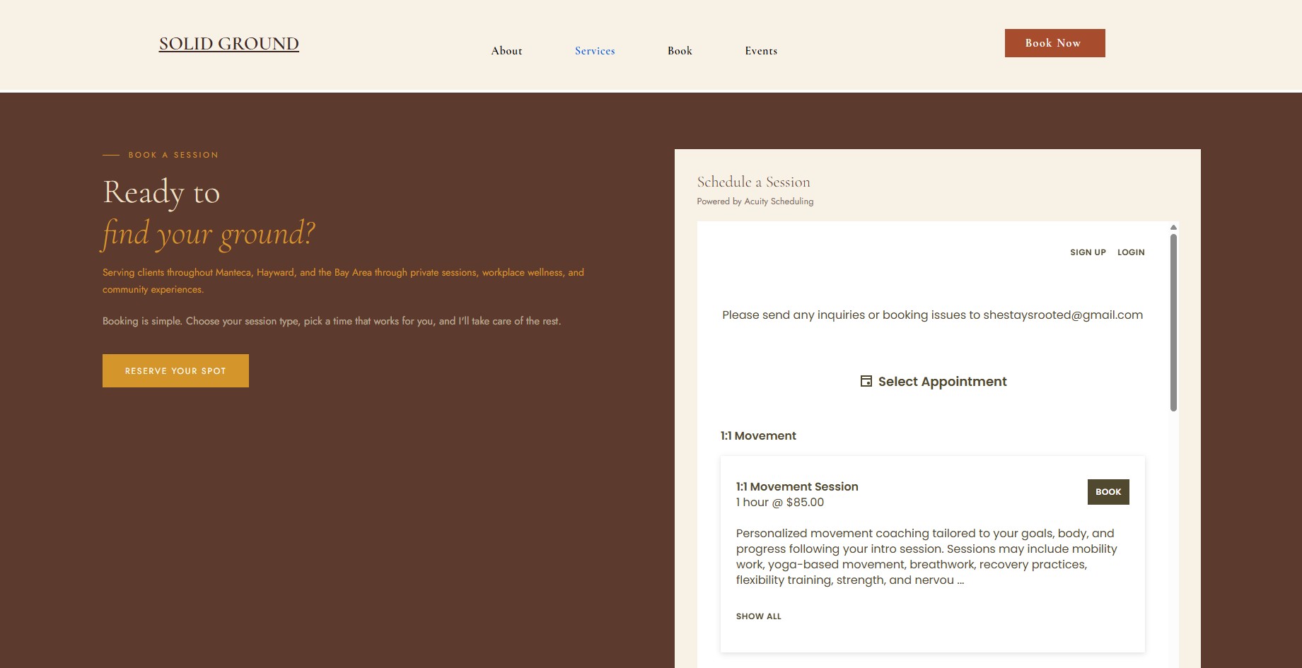 Solid Ground Movement Acuity booking page set up by MyVA