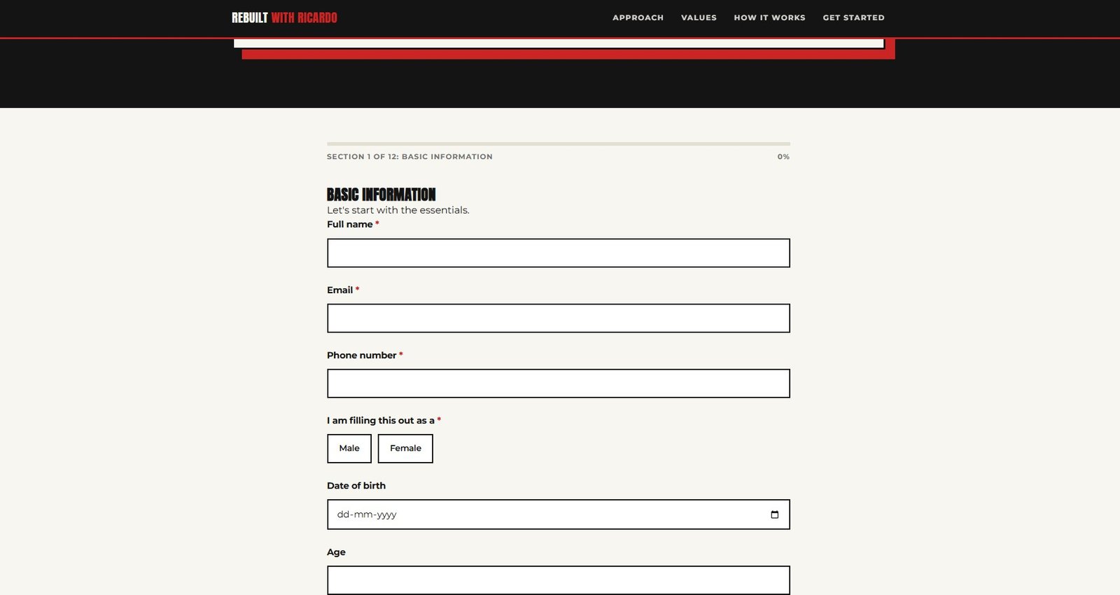 Rebuilt With Ricardo client intake questionnaire designed and deployed by MyVA