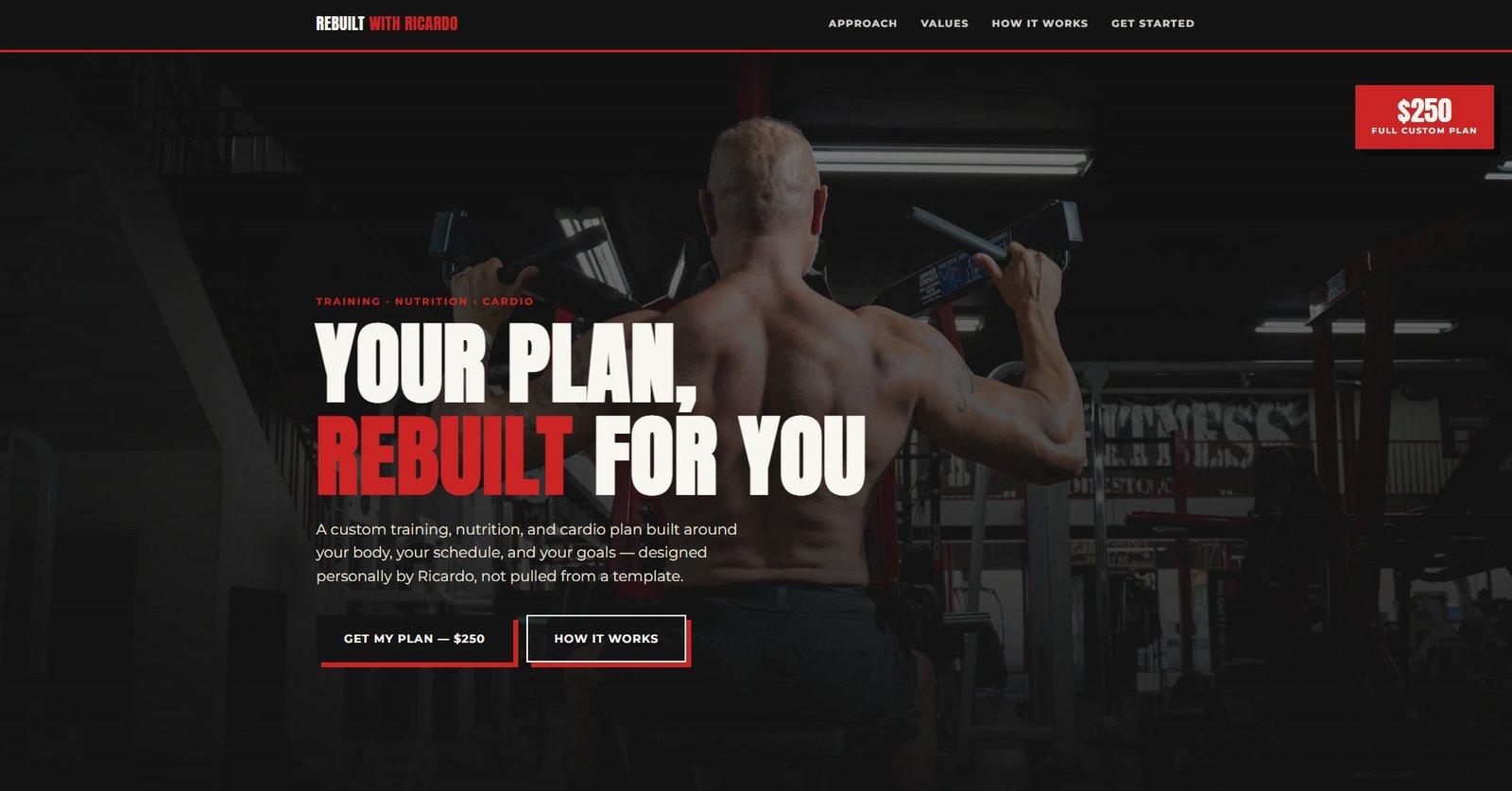 Rebuilt With Ricardo fitness coaching landing page built by MyVA